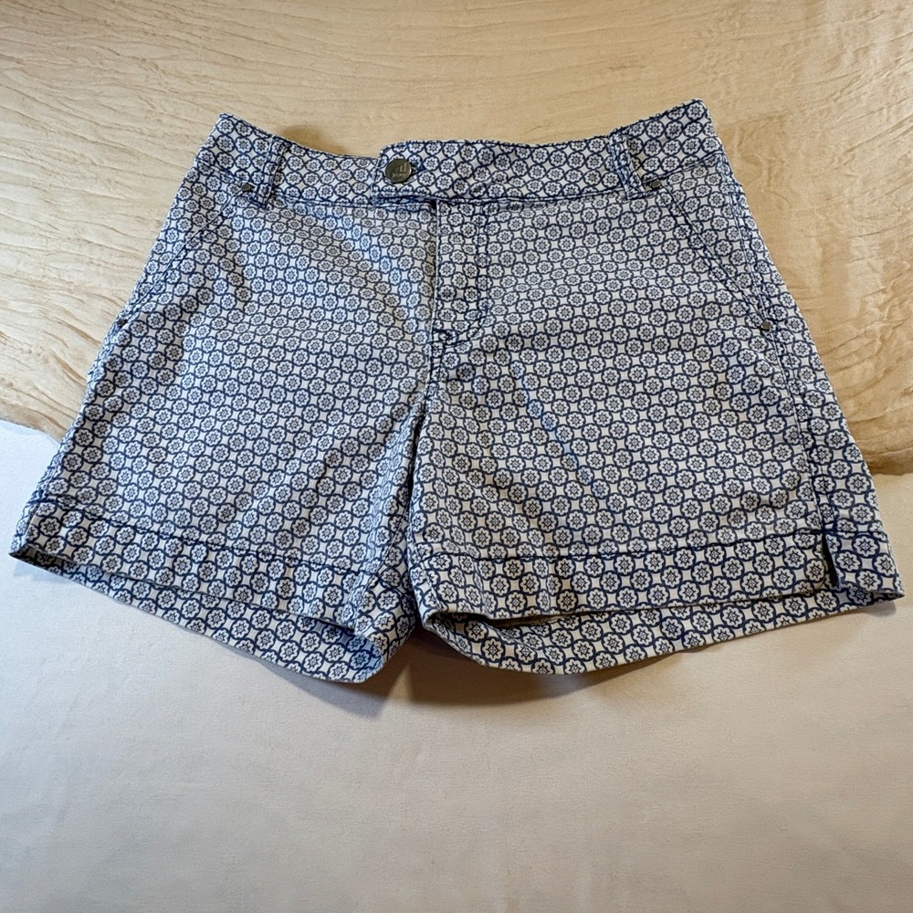 d.jeans Womens Blue/White Print Boho Mid Rise Shorts 5" Inseam Size 8